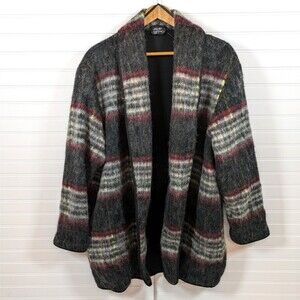 Topshop Jacket Womens 8 Open Long Wool Blend Plaid Cozy Autumn Oversized NWOT